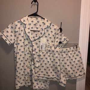 Faherty x Roller Rabbit Women’s Polo PJ Set Button Down Top Shorts 100% Organic